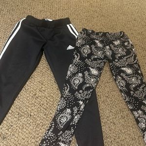 Addias gym pants size 8 and black print leggings